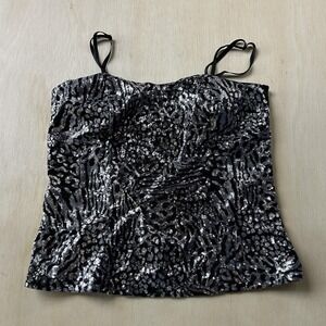 Wildcat Y2K Tank Top Womens M Silver Sequin Animal Print Party Camisole Stretch